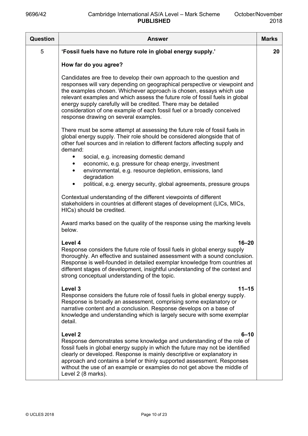 Mark scheme, page 10 of 23