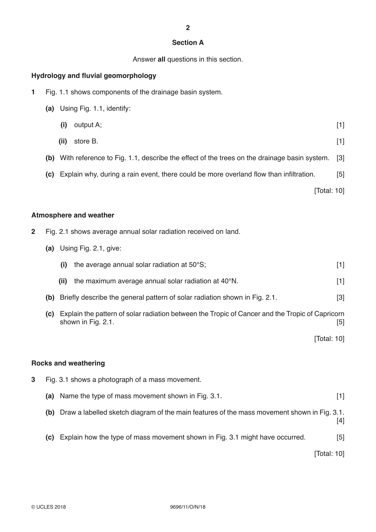 Cambridge A Level Geography 9696 2018 Oct/Nov Paper 1 · Variant 1 question paper, page 2 of 4