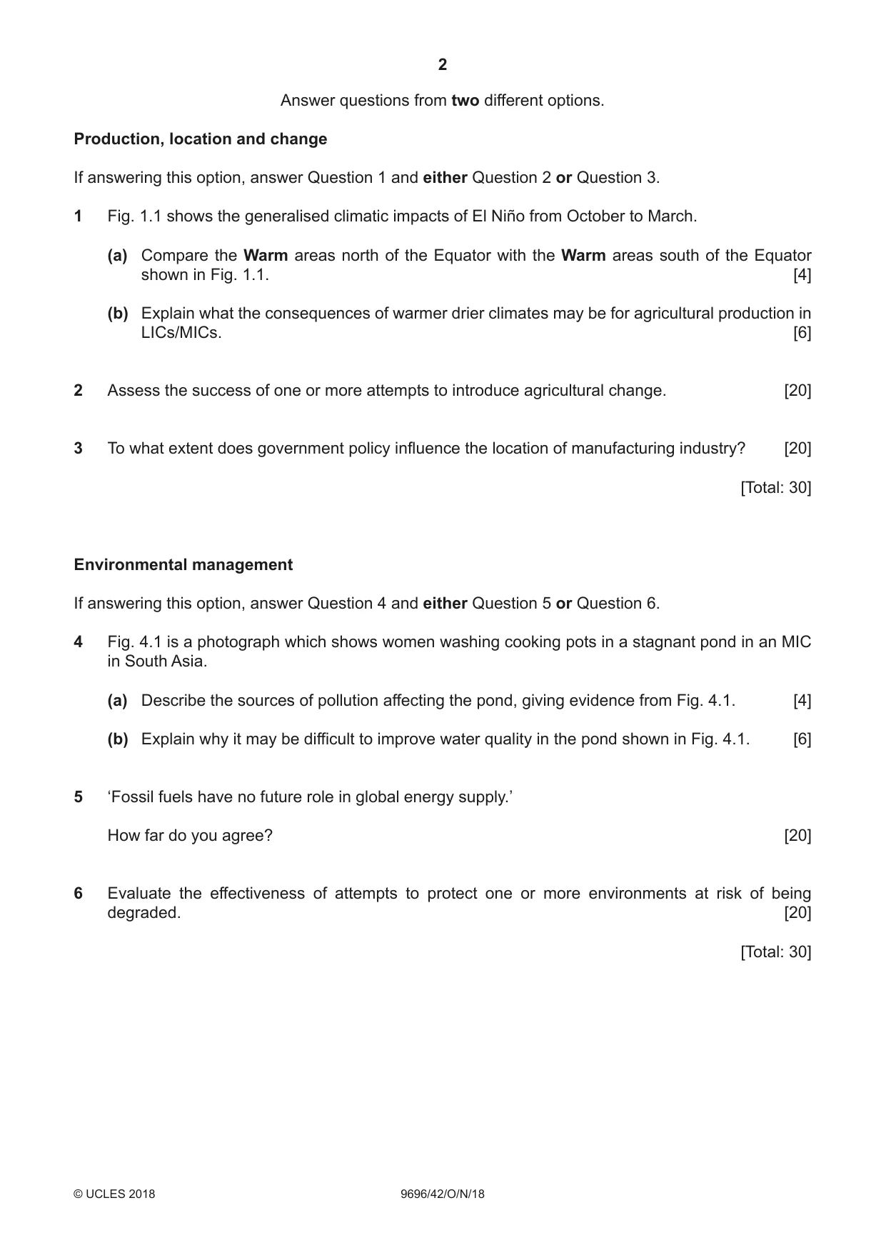 Cambridge A Level Geography 9696 2018 Oct/Nov Paper 4 · Variant 2 question paper, page 2 of 4