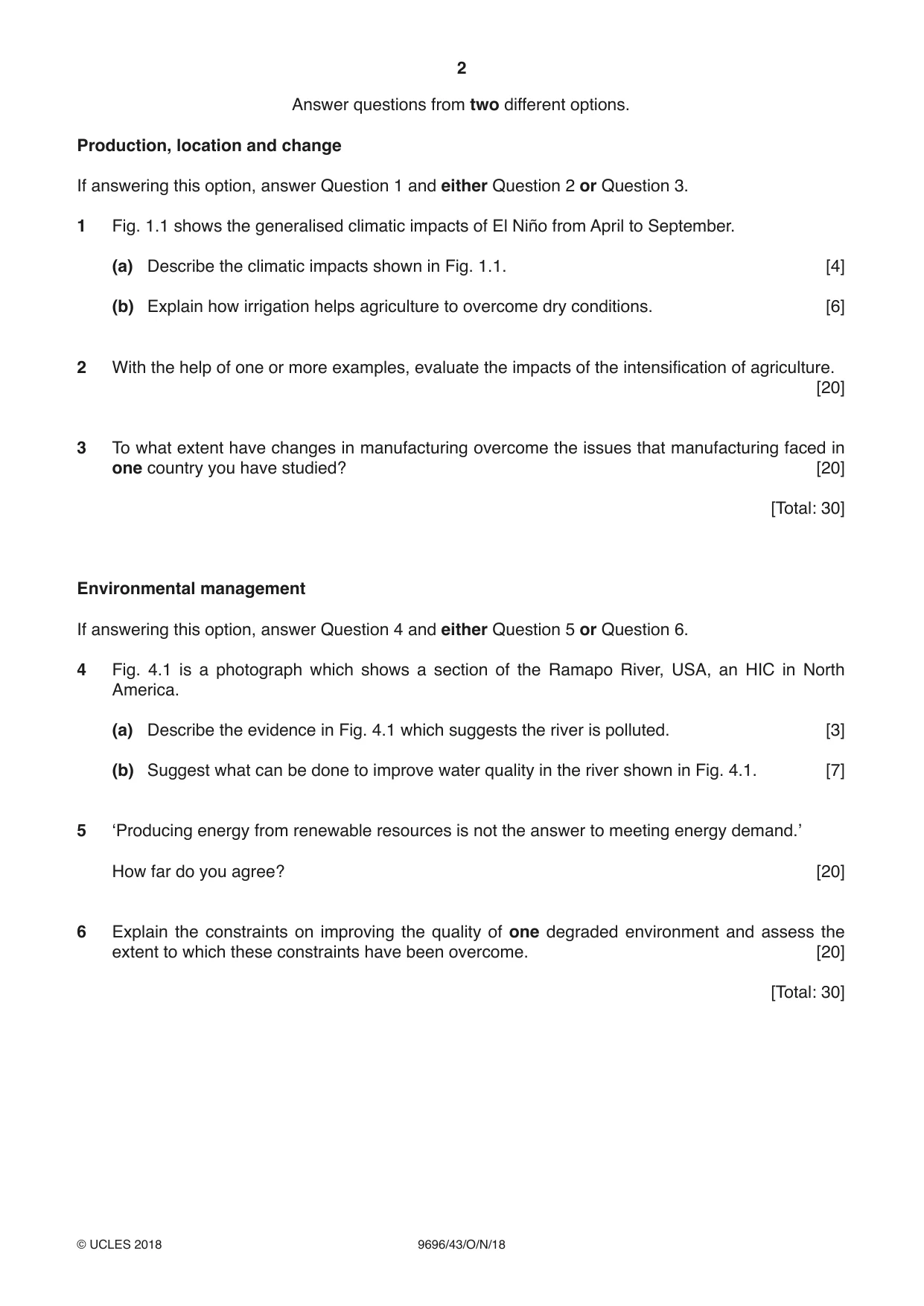 Cambridge A Level Geography 9696 2018 Oct/Nov Paper 4 · Variant 3 question paper, page 2 of 4
