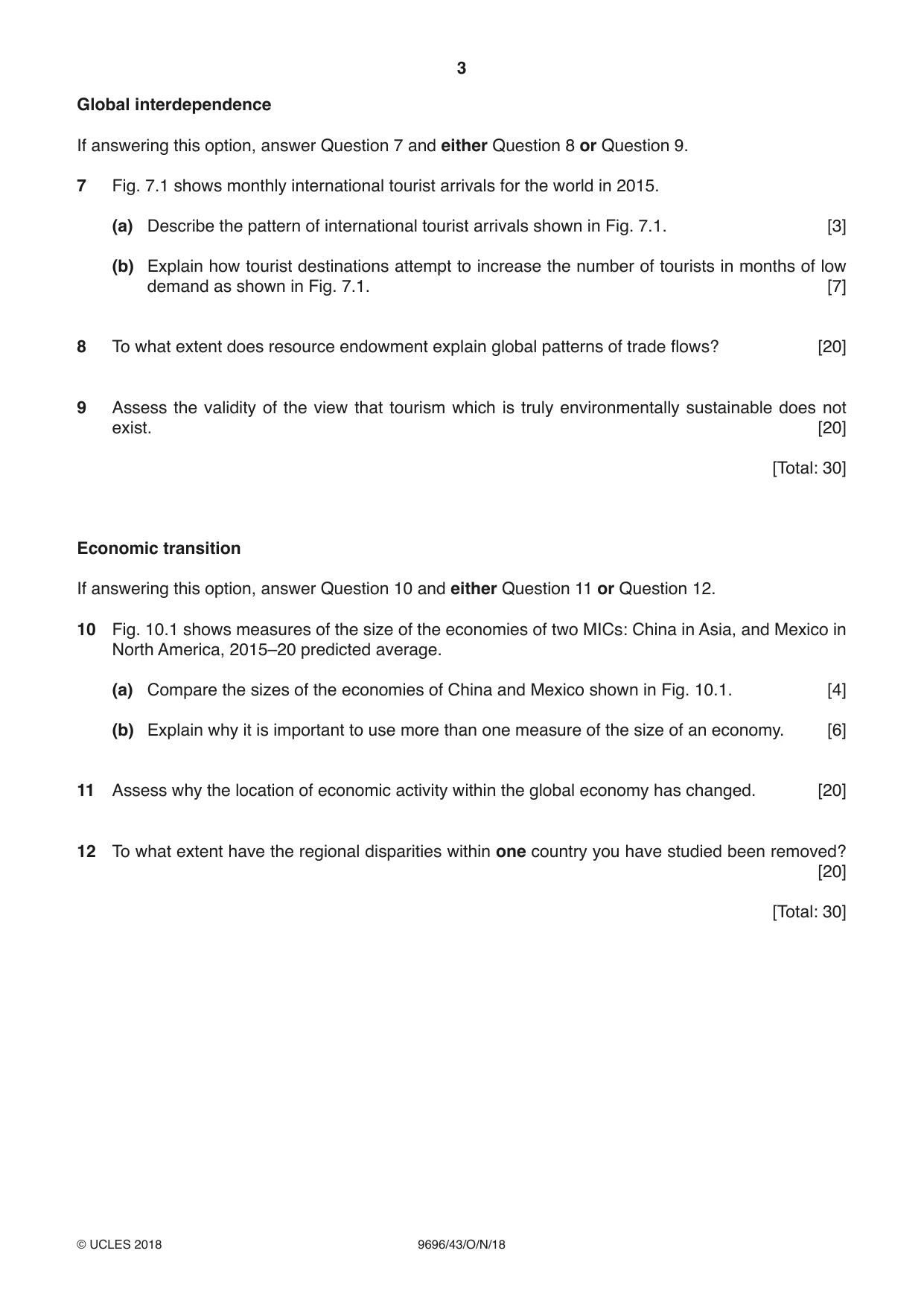 Cambridge A Level Geography 9696 2018 Oct/Nov Paper 4 · Variant 3 question paper, page 3 of 4