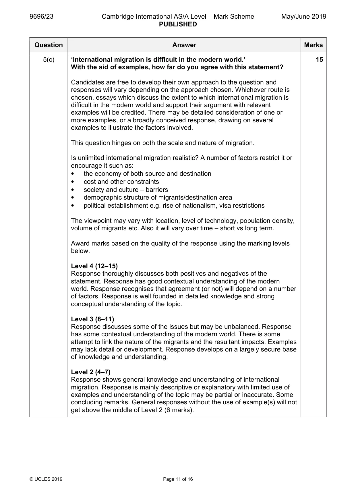 Mark scheme, page 11 of 16