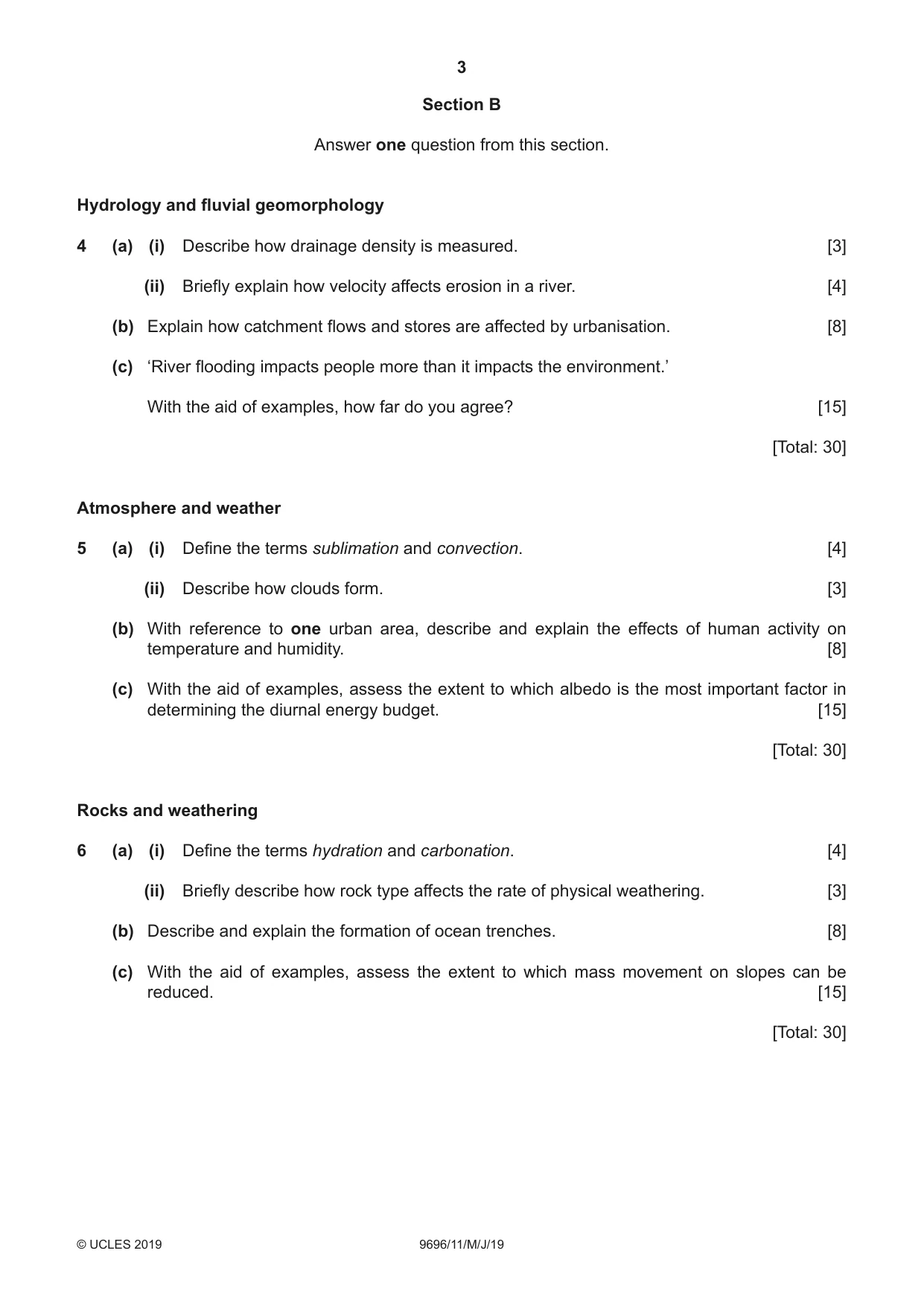Cambridge A Level Geography 9696 2019 May/June Paper 1 · Variant 1 question paper, page 3 of 4