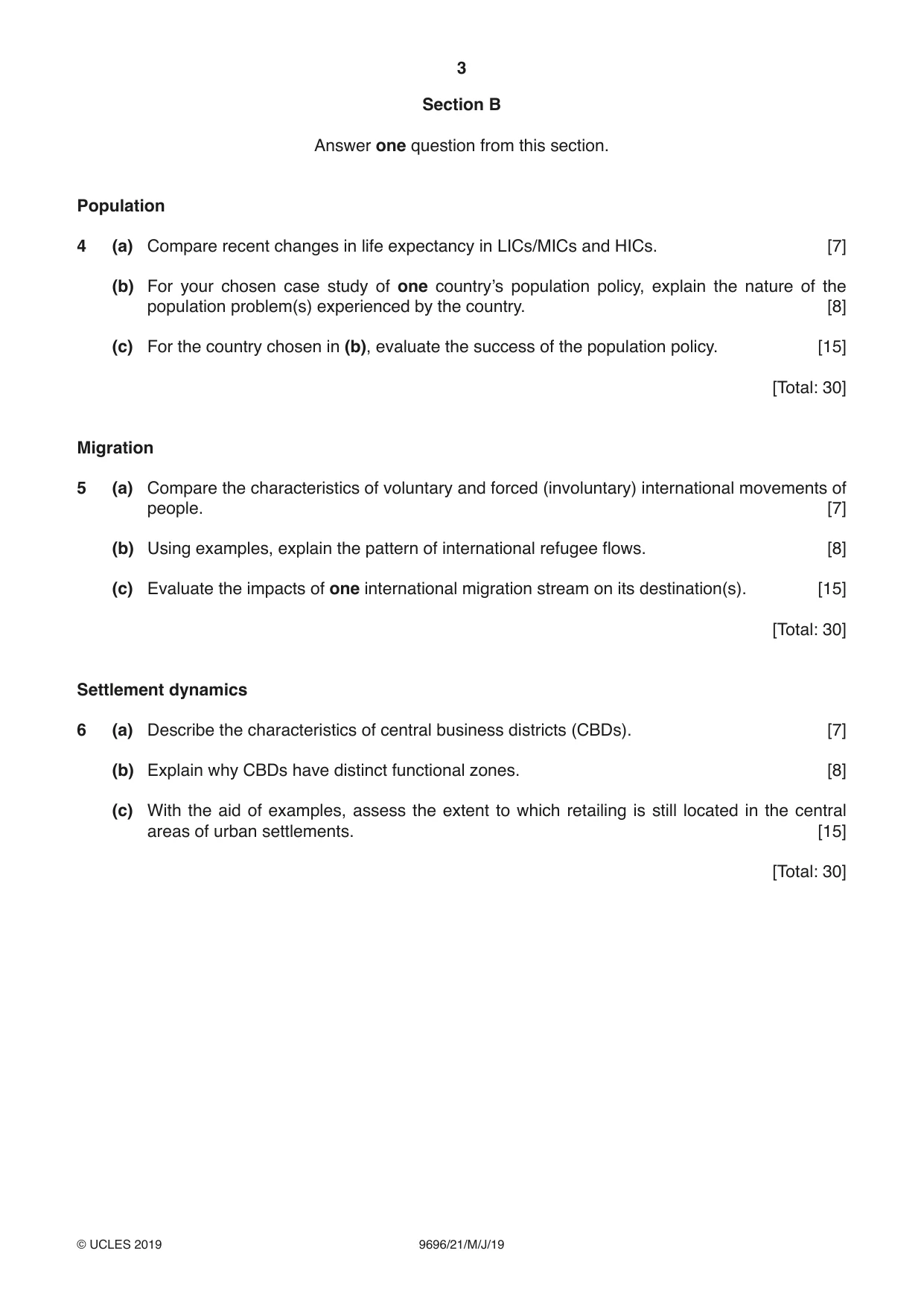 Cambridge A Level Geography 9696 2019 May/June Paper 2 · Variant 1 question paper, page 3 of 4