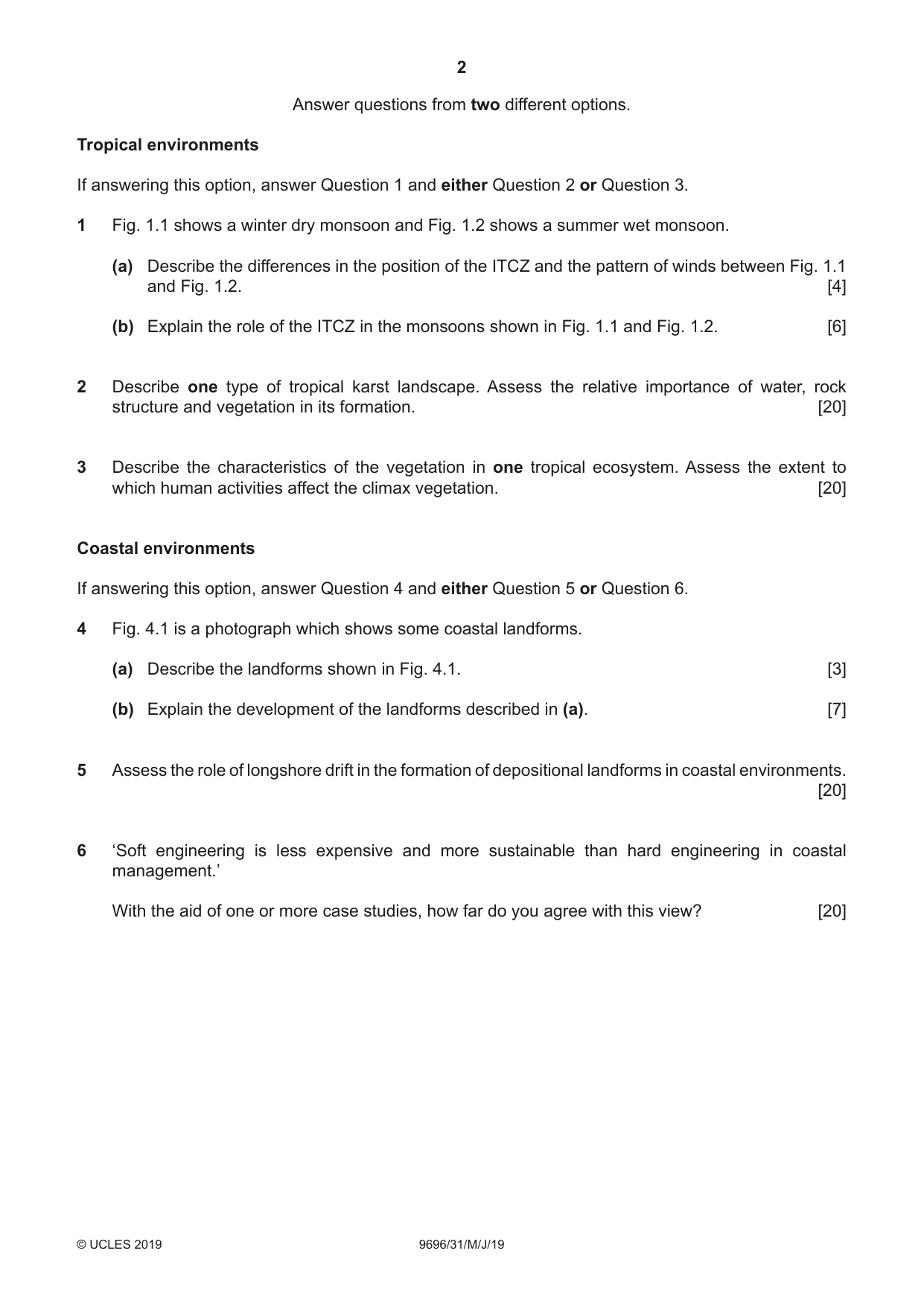 Cambridge A Level Geography 9696 2019 May/June Paper 3 · Variant 1 question paper, page 2 of 4