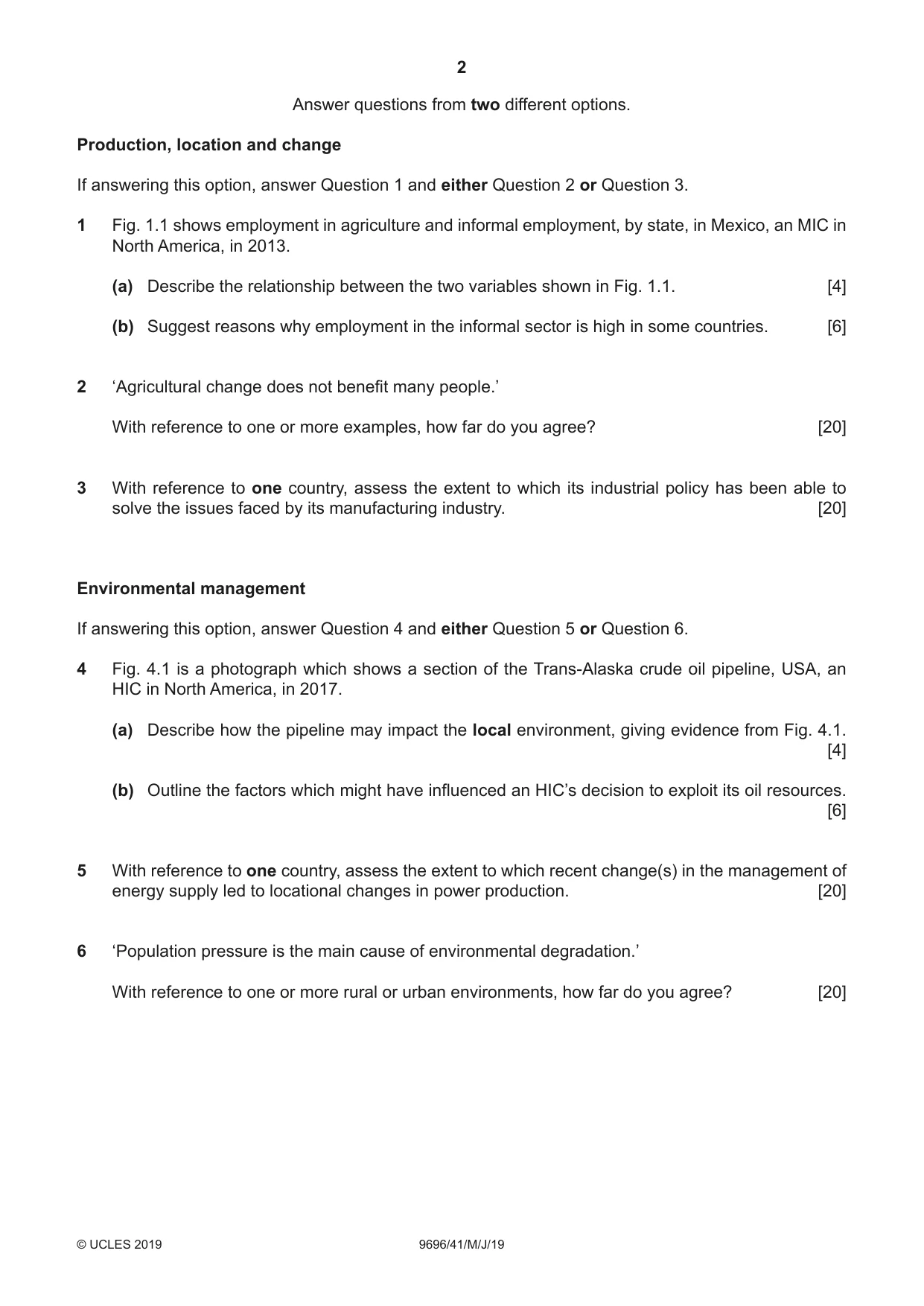 Cambridge A Level Geography 9696 2019 May/June Paper 4 · Variant 1 question paper, page 2 of 4