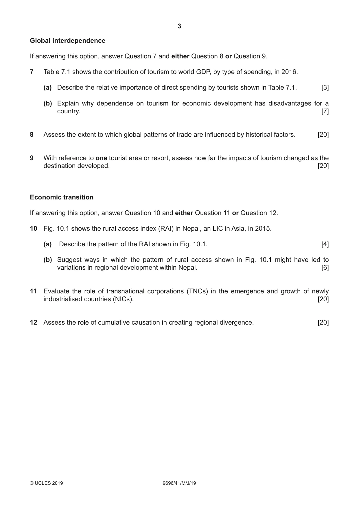 Cambridge A Level Geography 9696 2019 May/June Paper 4 · Variant 1 question paper, page 3 of 4