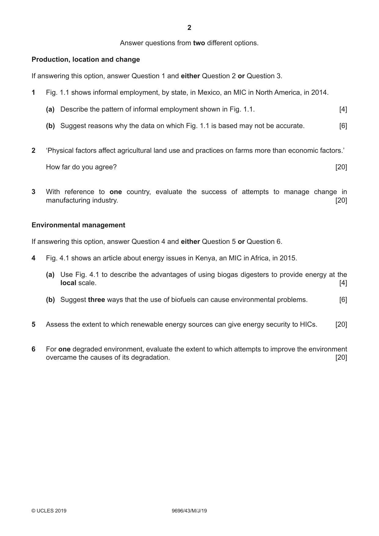 Cambridge A Level Geography 9696 2019 May/June Paper 4 · Variant 3 question paper, page 2 of 4
