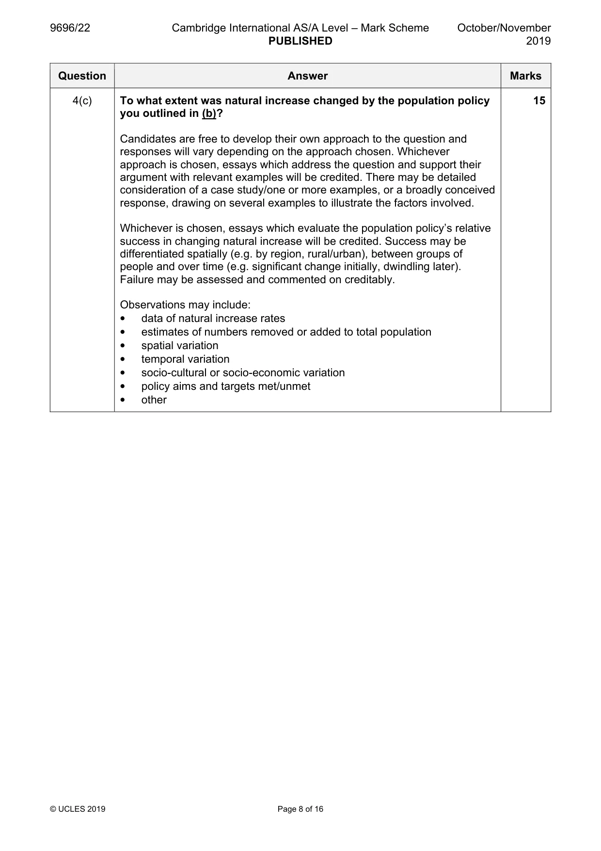Mark scheme, page 8 of 16