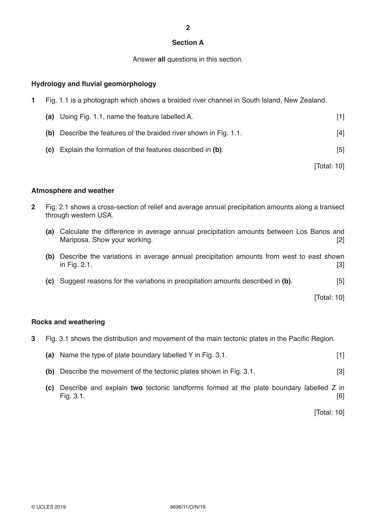 Cambridge A Level Geography 9696 2019 Oct/Nov Paper 1 · Variant 1 question paper, page 2 of 4