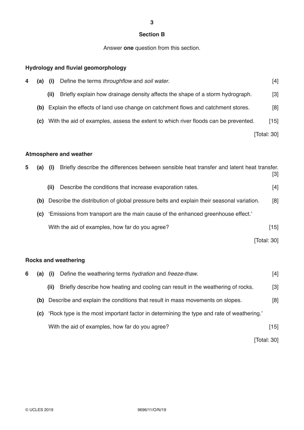 Cambridge A Level Geography 9696 2019 Oct/Nov Paper 1 · Variant 1 question paper, page 3 of 4