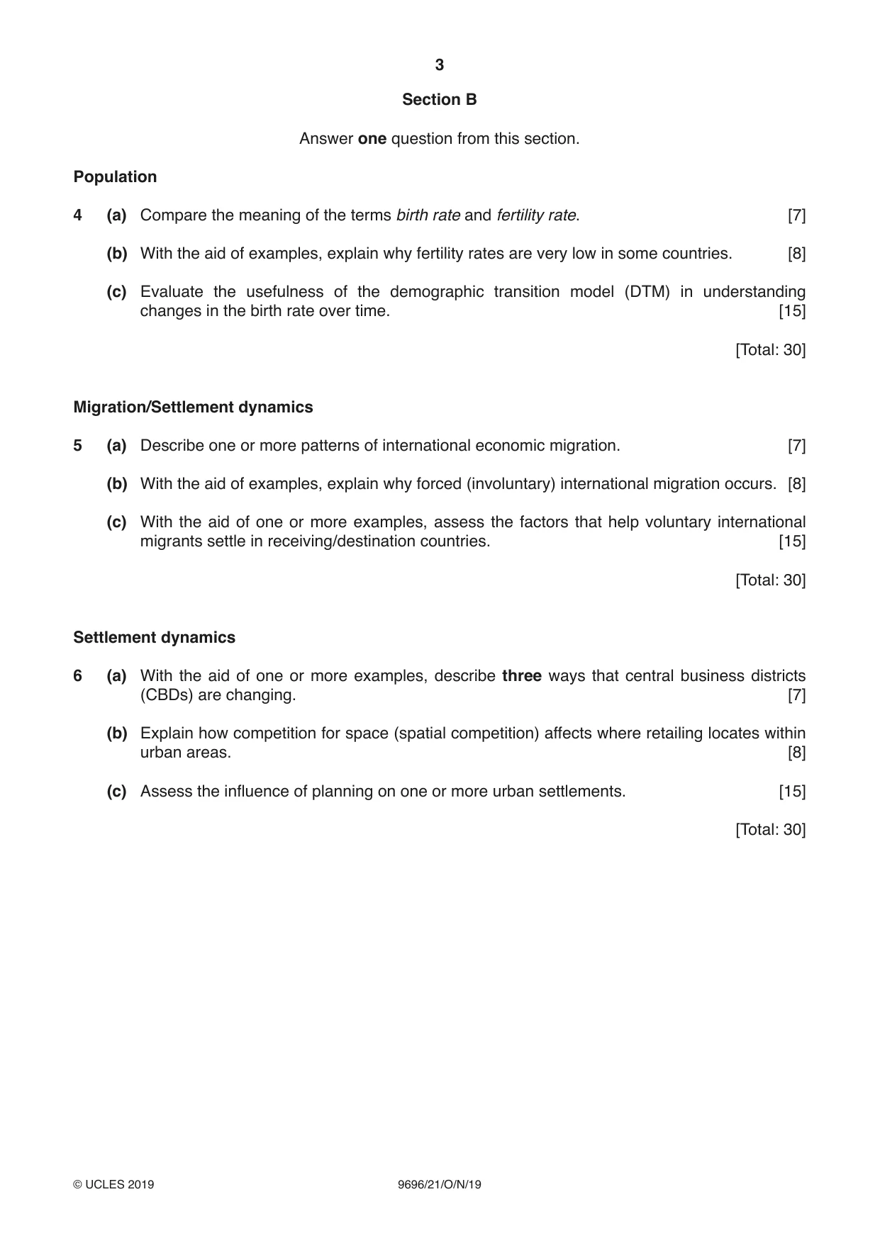 Cambridge A Level Geography 9696 2019 Oct/Nov Paper 2 · Variant 1 question paper, page 3 of 4