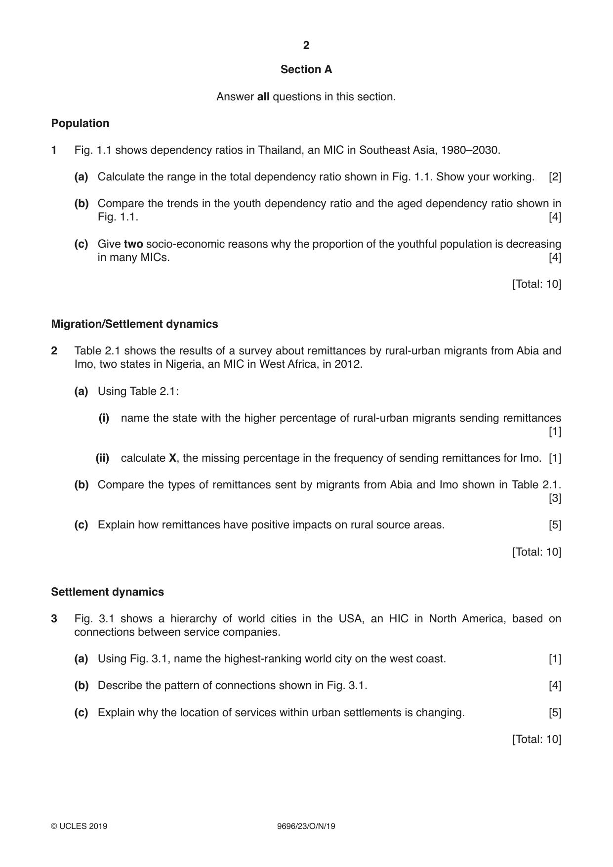 Cambridge A Level Geography 9696 2019 Oct/Nov Paper 2 · Variant 3 question paper, page 2 of 4
