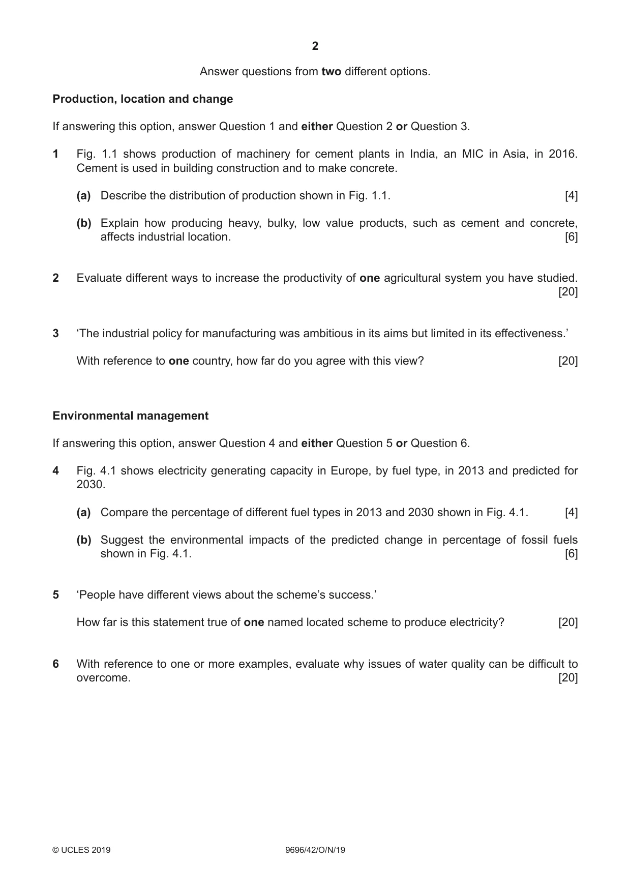 Cambridge A Level Geography 9696 2019 Oct/Nov Paper 4 · Variant 2 question paper, page 2 of 4