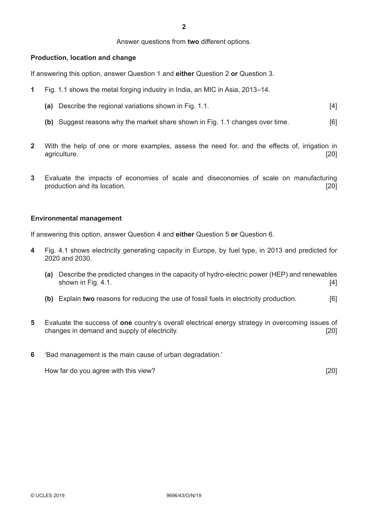 Cambridge A Level Geography 9696 2019 Oct/Nov Paper 4 · Variant 3 question paper, page 2 of 4