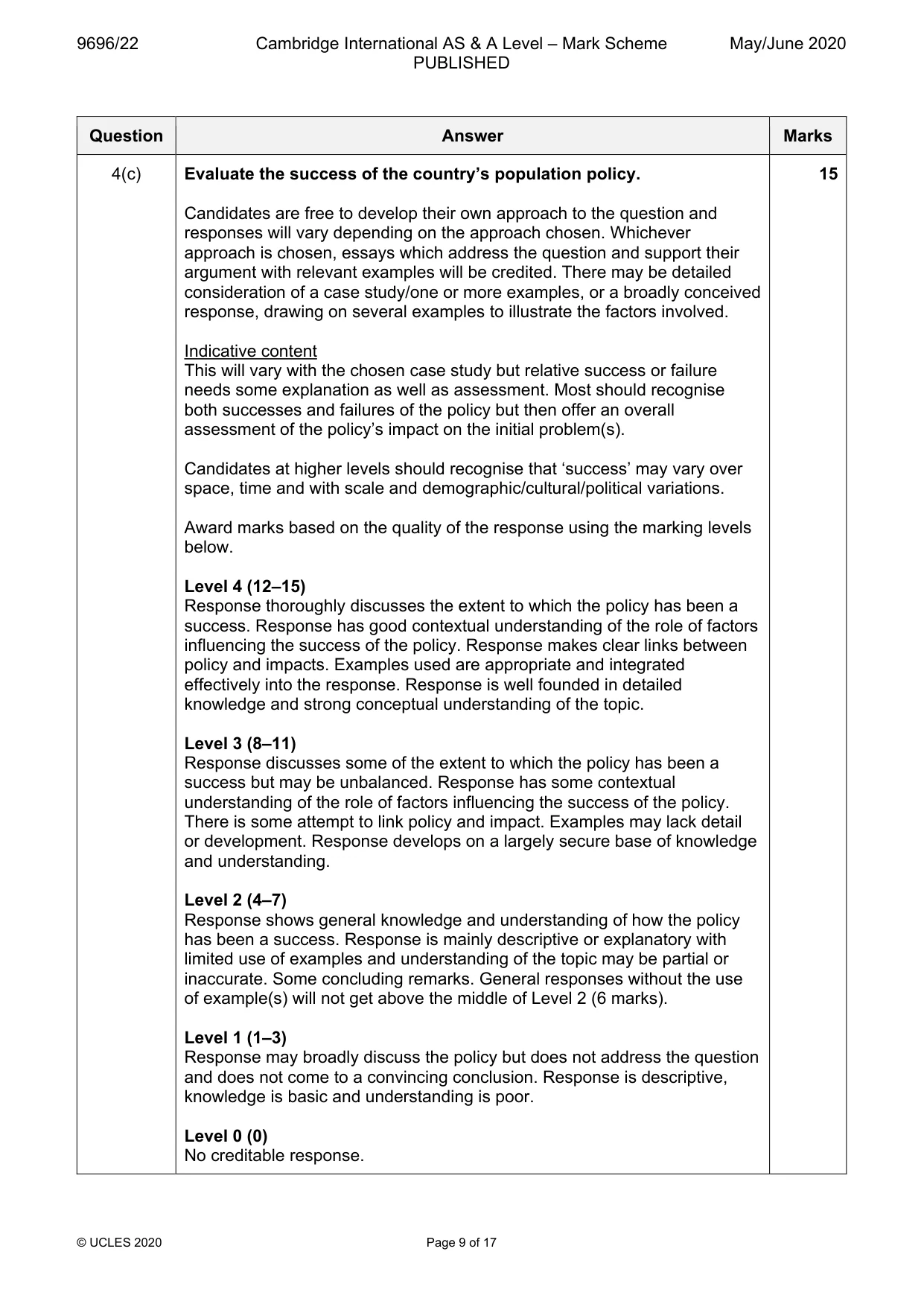 Mark scheme, page 9 of 17