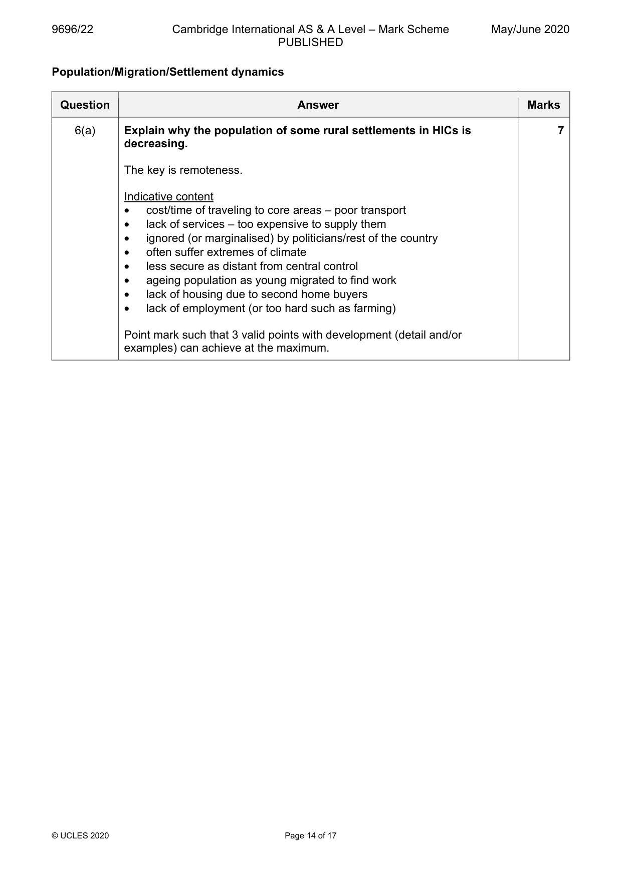 Mark scheme, page 14 of 17