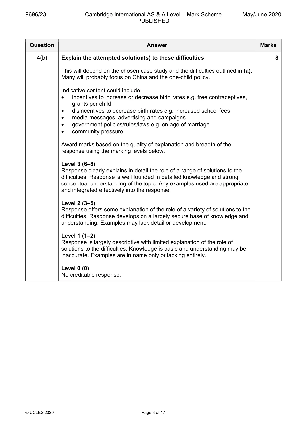 Mark scheme, page 8 of 17