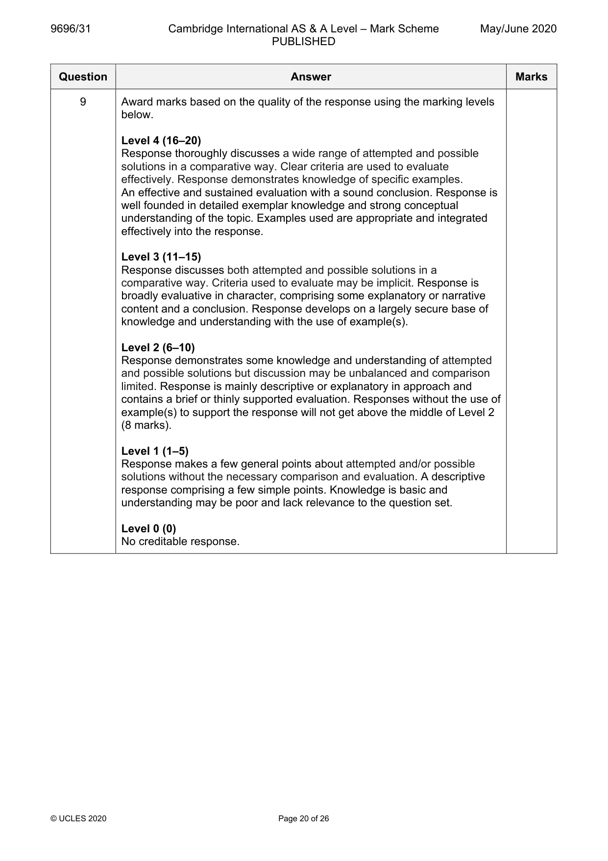 Mark scheme, page 20 of 26