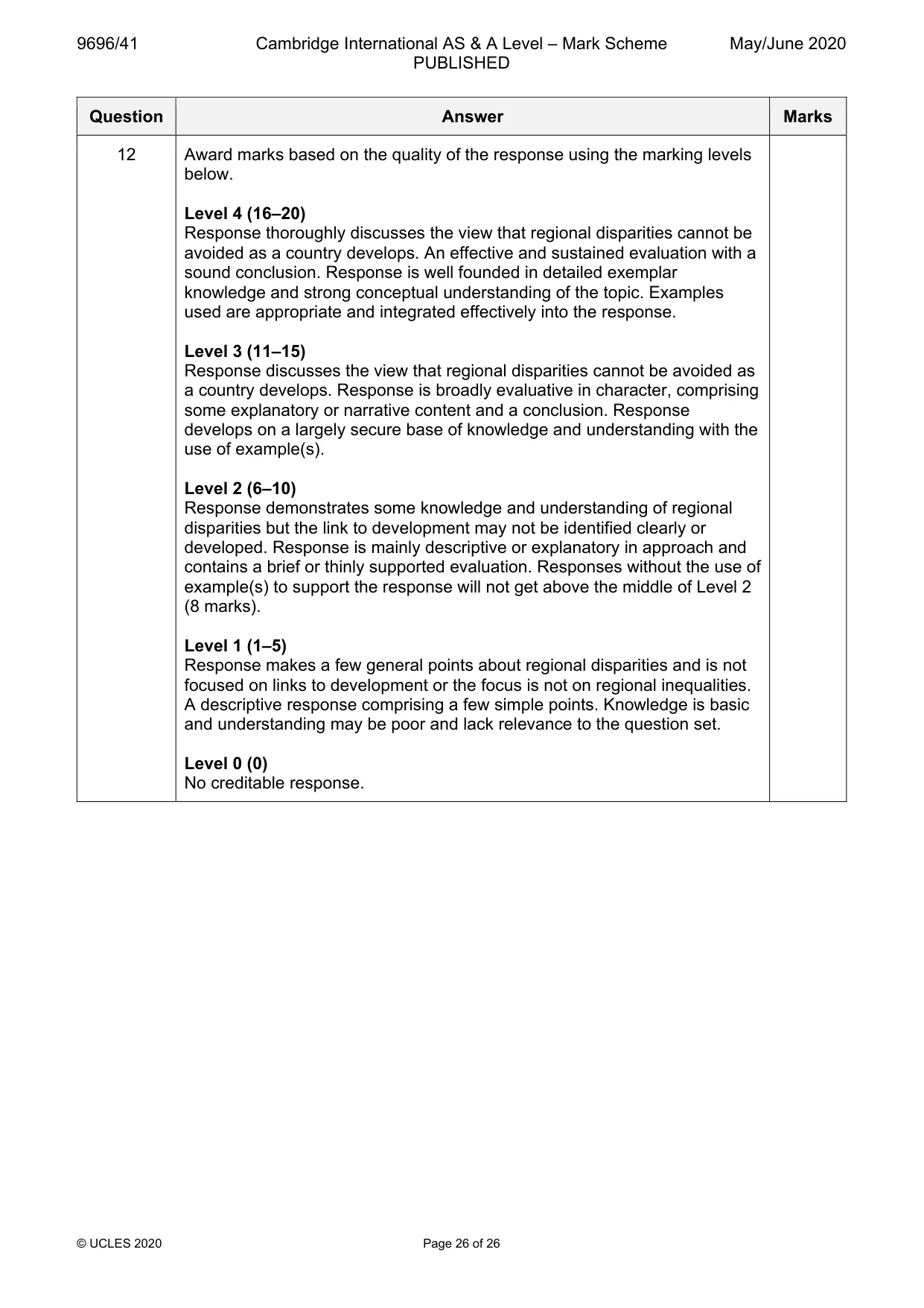 Mark scheme, page 26 of 26