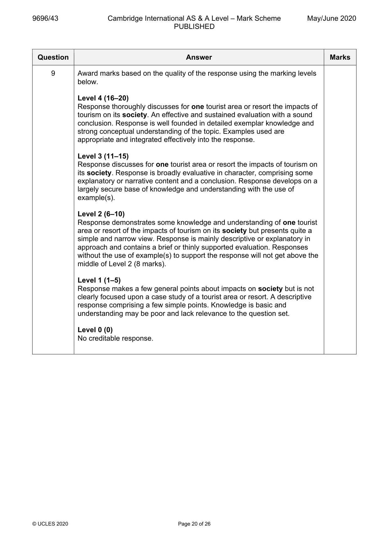 Mark scheme, page 20 of 26