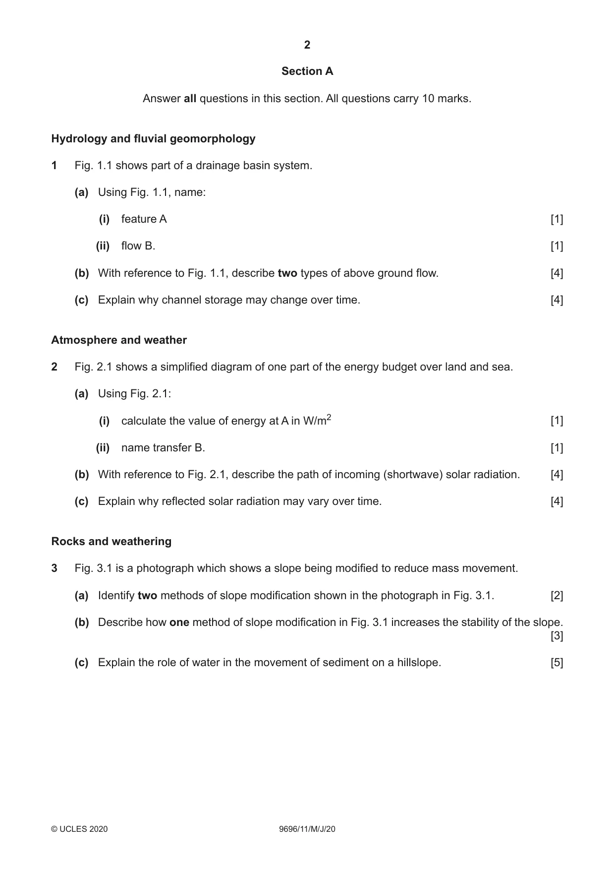 Cambridge A Level Geography 9696 2020 May/June Paper 1 · Variant 1 question paper, page 2 of 4