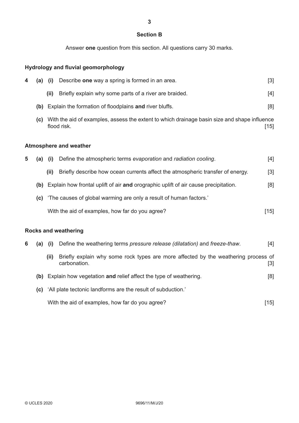 Cambridge A Level Geography 9696 2020 May/June Paper 1 · Variant 1 question paper, page 3 of 4