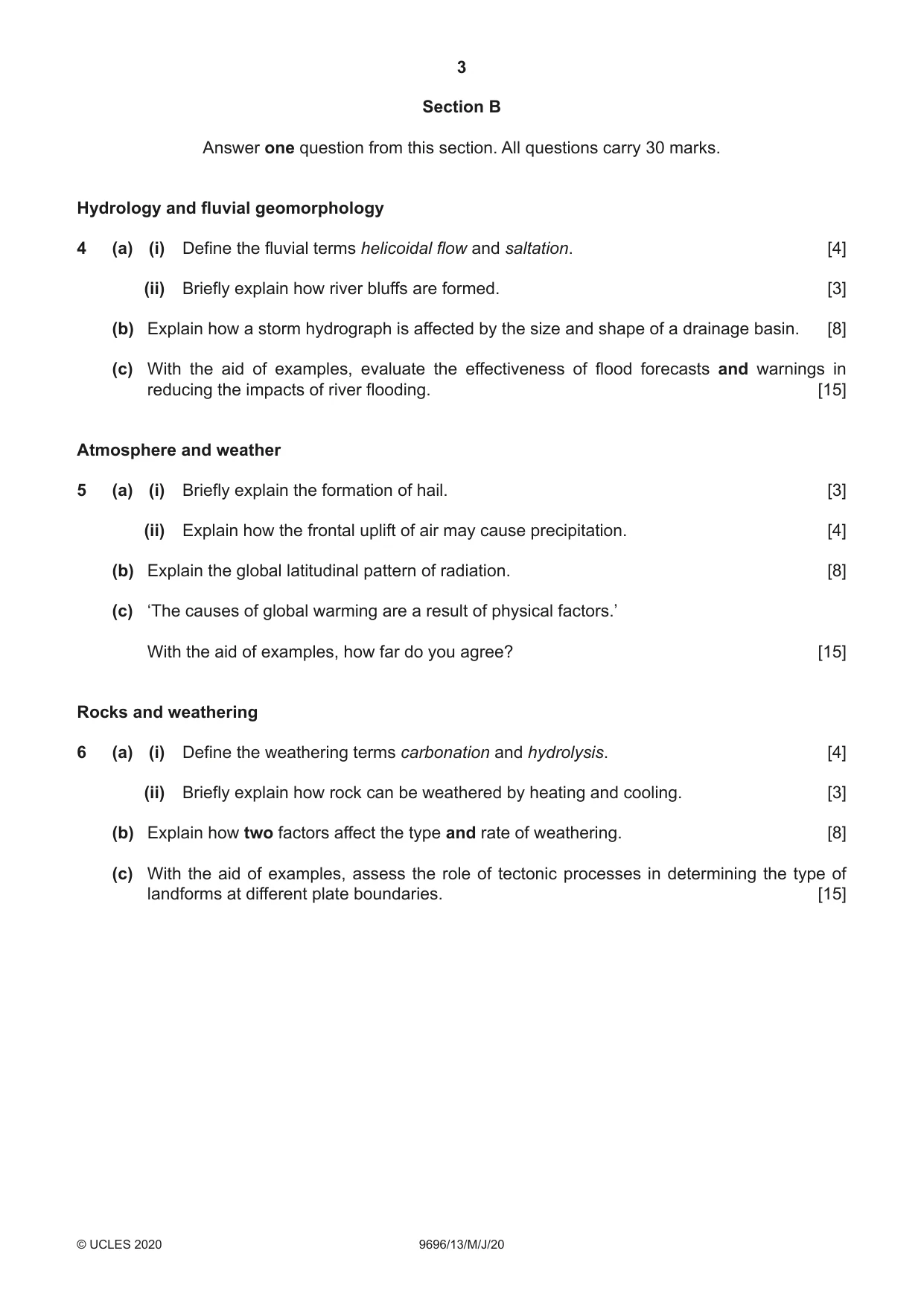 Cambridge A Level Geography 9696 2020 May/June Paper 1 · Variant 3 question paper, page 3 of 4