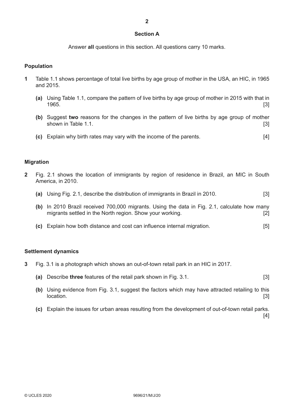 Cambridge A Level Geography 9696 2020 May/June Paper 2 · Variant 1 question paper, page 2 of 4