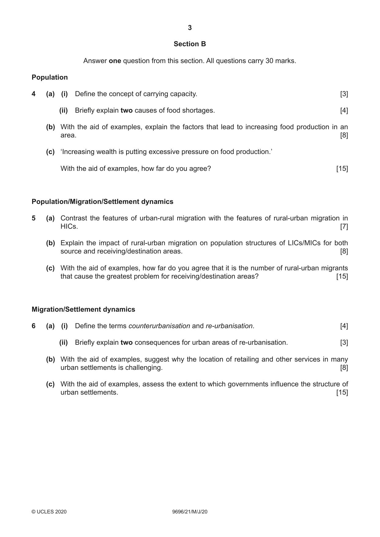 Cambridge A Level Geography 9696 2020 May/June Paper 2 · Variant 1 question paper, page 3 of 4