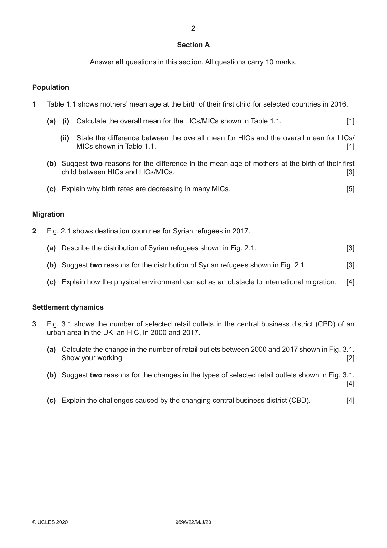 Cambridge A Level Geography 9696 2020 May/June Paper 2 · Variant 2 question paper, page 2 of 4