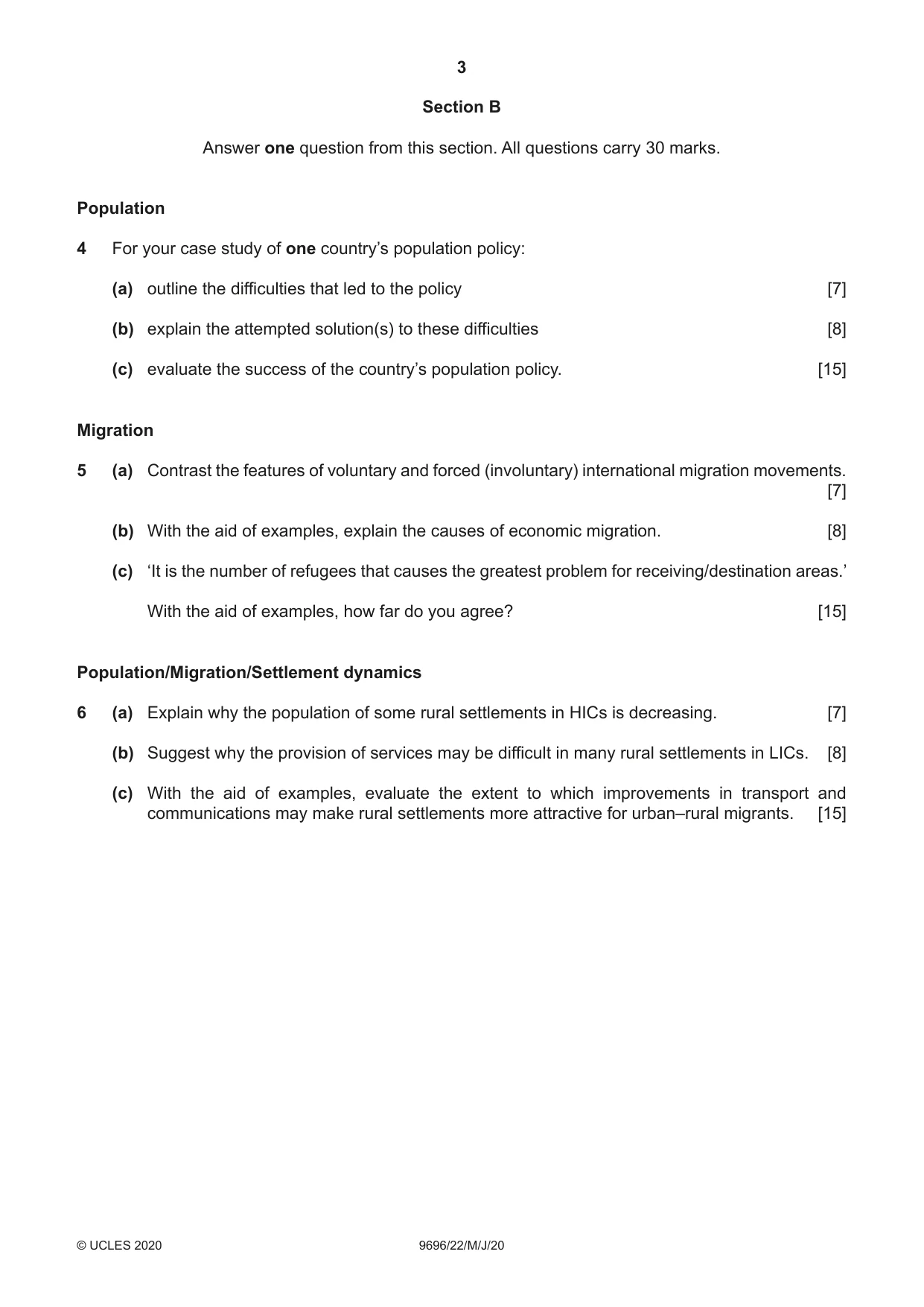 Cambridge A Level Geography 9696 2020 May/June Paper 2 · Variant 2 question paper, page 3 of 4
