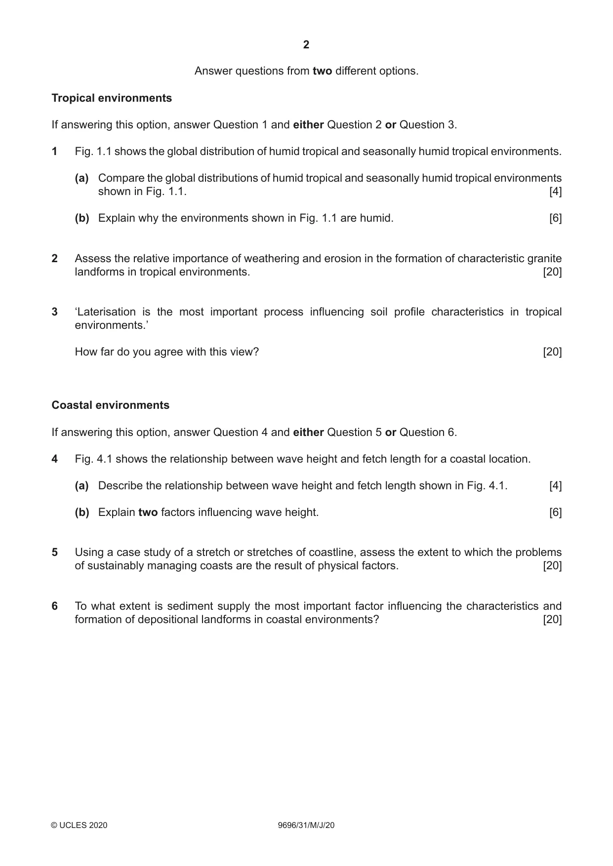 Cambridge A Level Geography 9696 2020 May/June Paper 3 · Variant 1 question paper, page 2 of 4