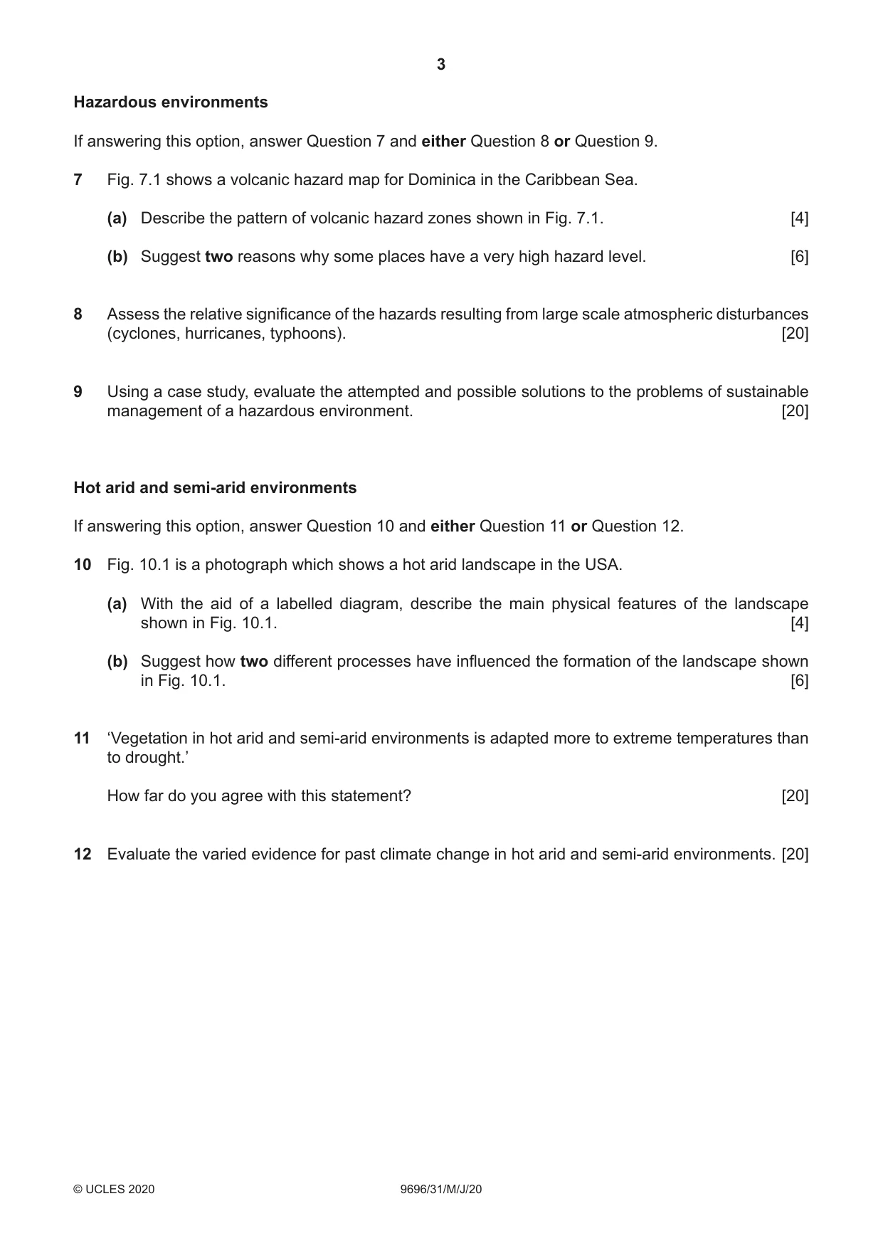 Cambridge A Level Geography 9696 2020 May/June Paper 3 · Variant 1 question paper, page 3 of 4