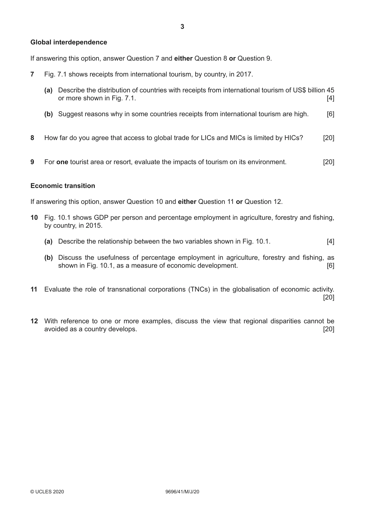 Cambridge A Level Geography 9696 2020 May/June Paper 4 · Variant 1 question paper, page 3 of 4
