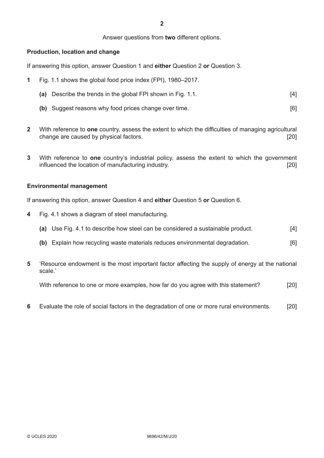 Cambridge A Level Geography 9696 2020 May/June Paper 4 · Variant 2 question paper, page 2 of 4