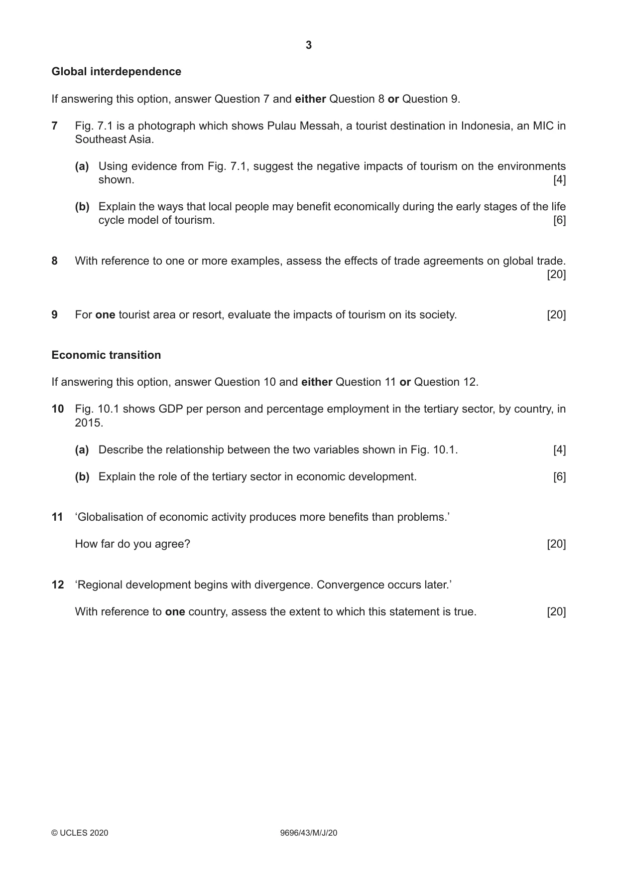 Cambridge A Level Geography 9696 2020 May/June Paper 4 · Variant 3 question paper, page 3 of 4