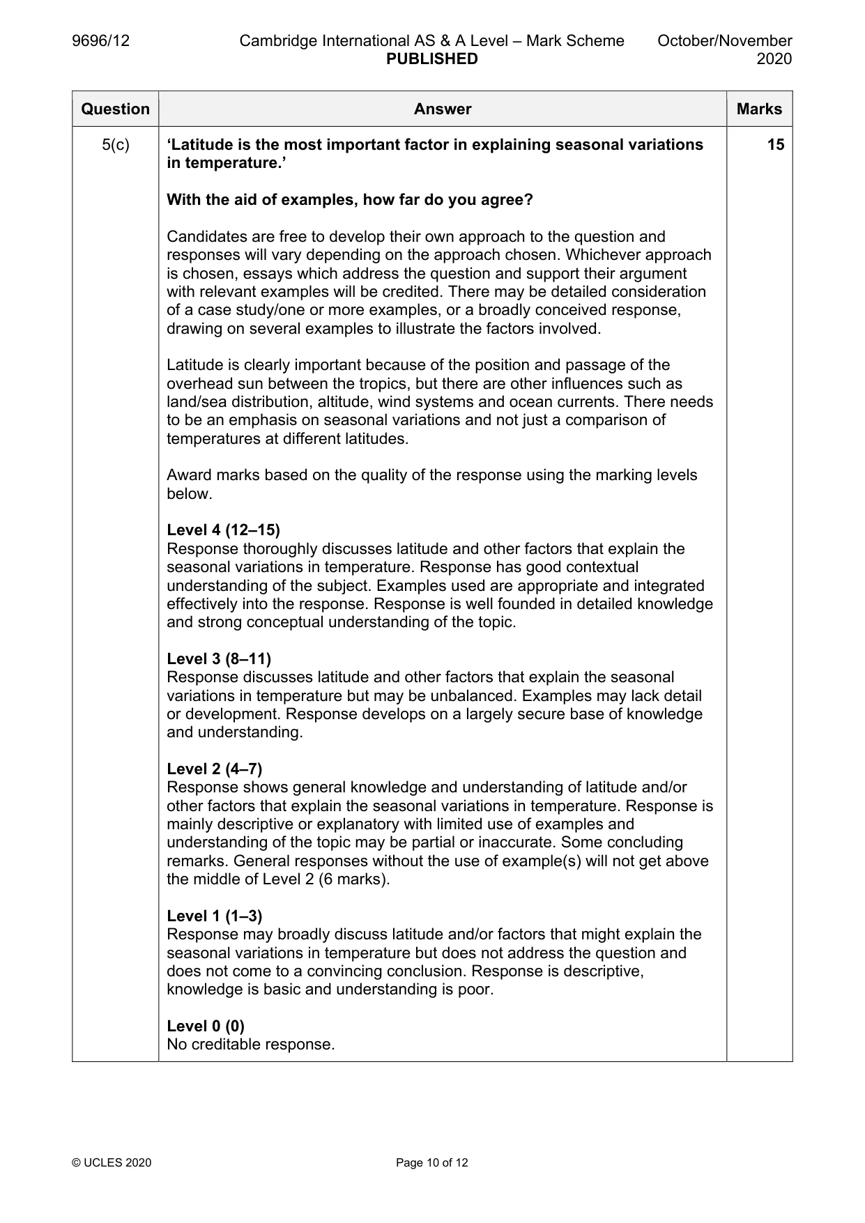 Mark scheme, page 10 of 12