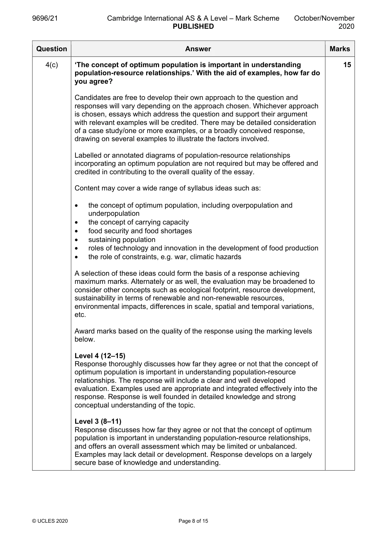 Mark scheme, page 8 of 15