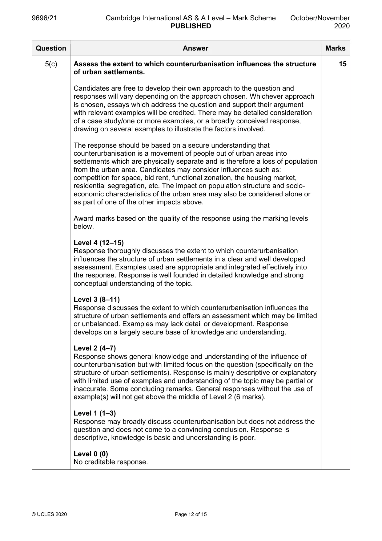 Mark scheme, page 12 of 15