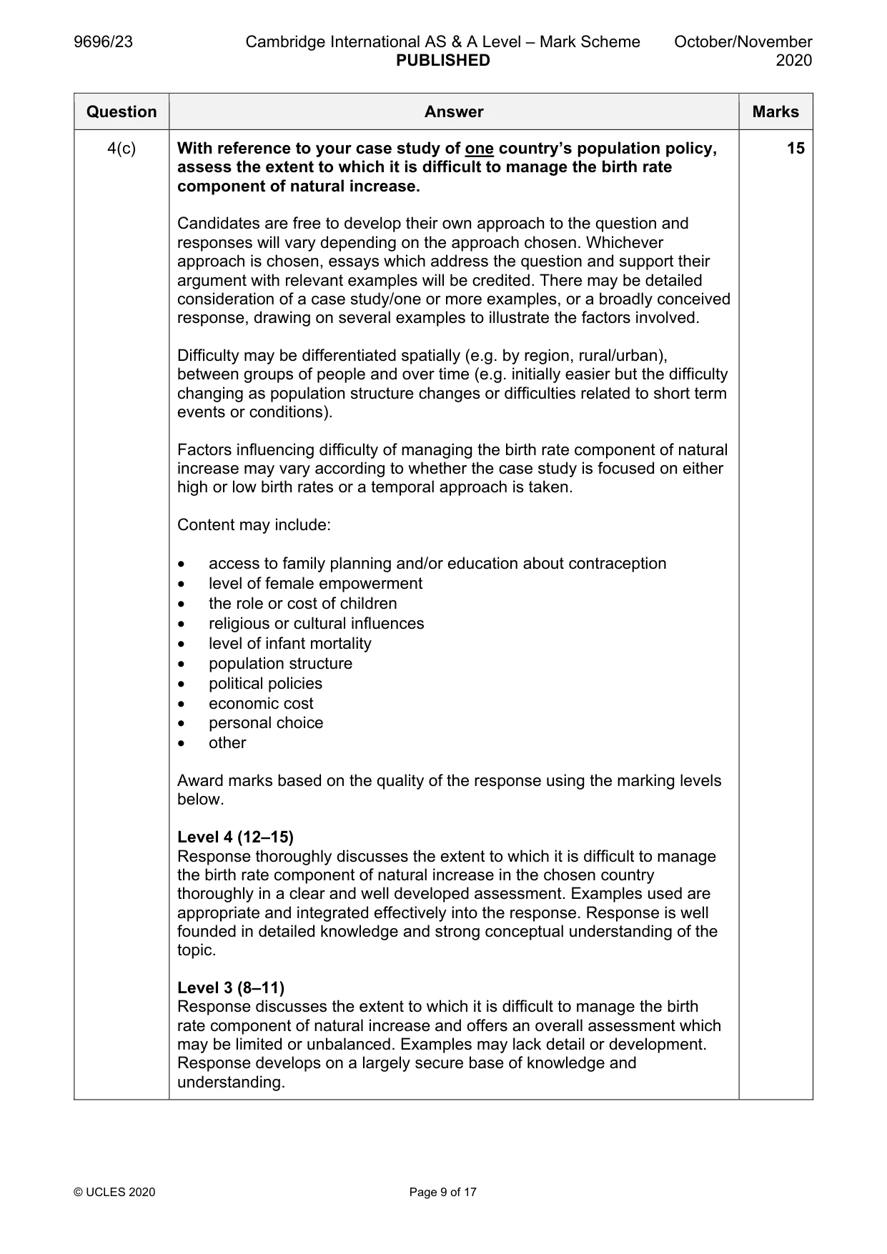 Mark scheme, page 9 of 17