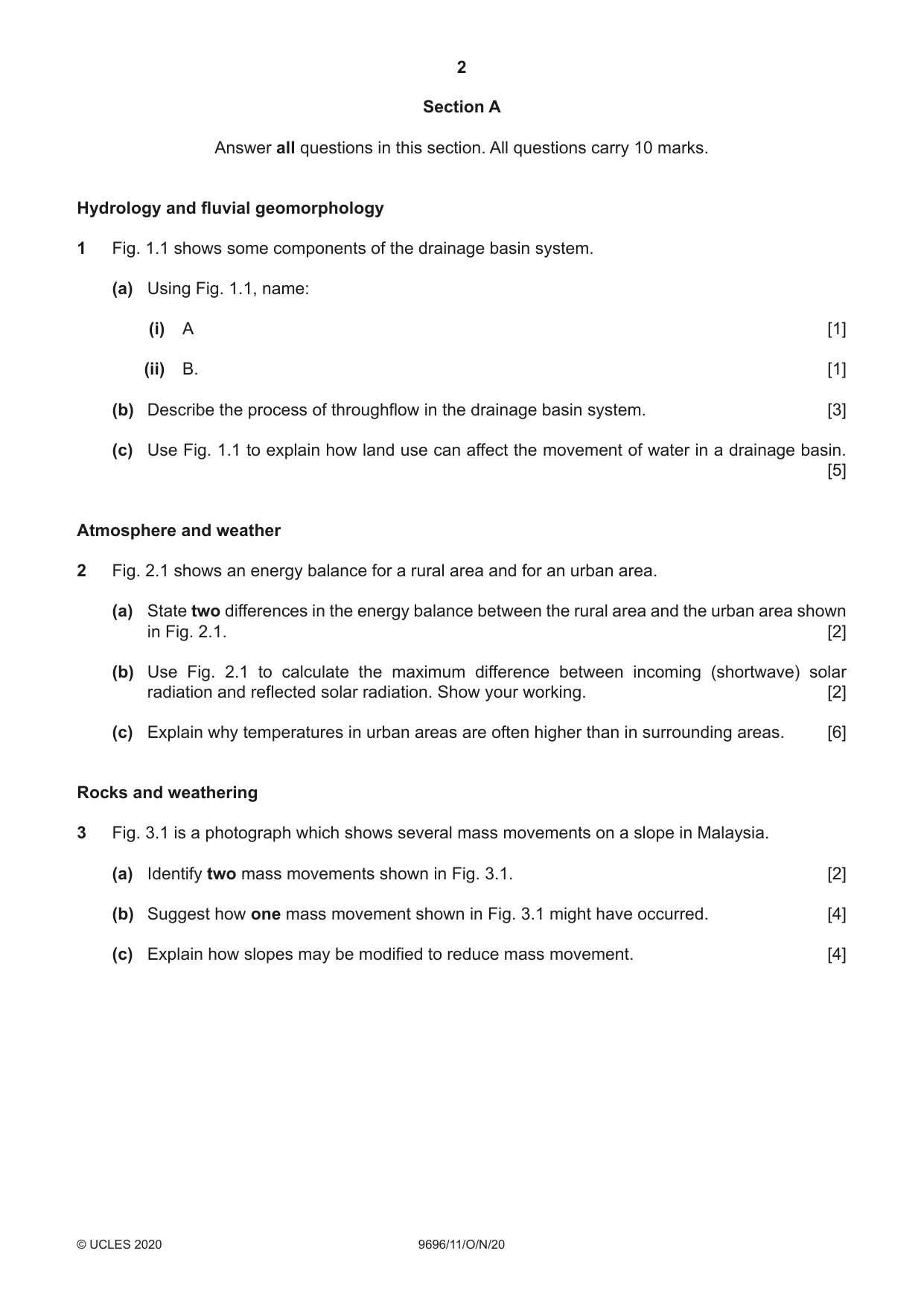 Cambridge A Level Geography 9696 2020 Oct/Nov Paper 1 · Variant 1 question paper, page 2 of 4