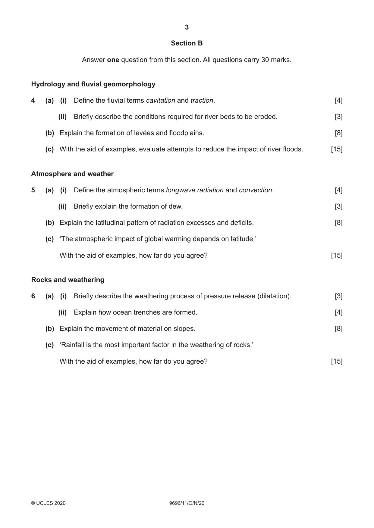 Cambridge A Level Geography 9696 2020 Oct/Nov Paper 1 · Variant 1 question paper, page 3 of 4
