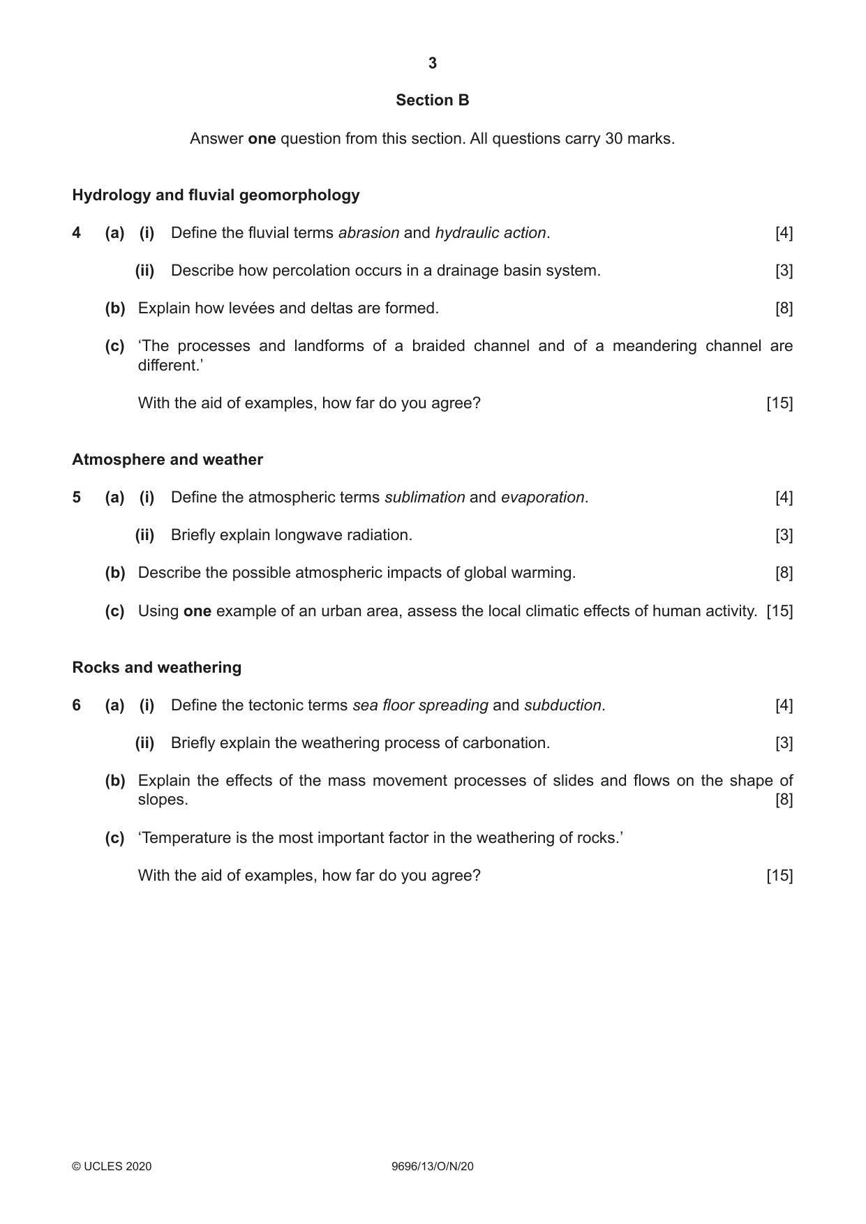 Cambridge A Level Geography 9696 2020 Oct/Nov Paper 1 · Variant 3 question paper, page 3 of 4
