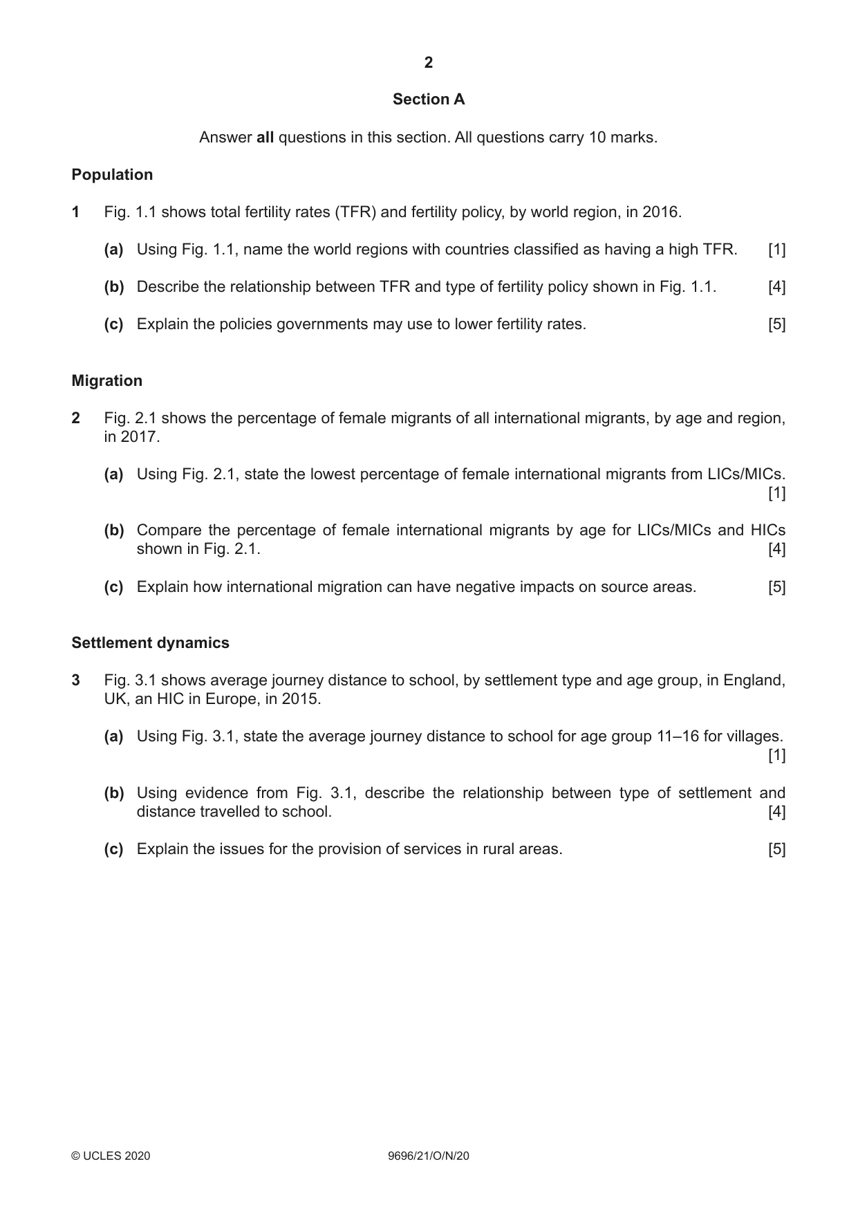 Cambridge A Level Geography 9696 2020 Oct/Nov Paper 2 · Variant 1 question paper, page 2 of 4