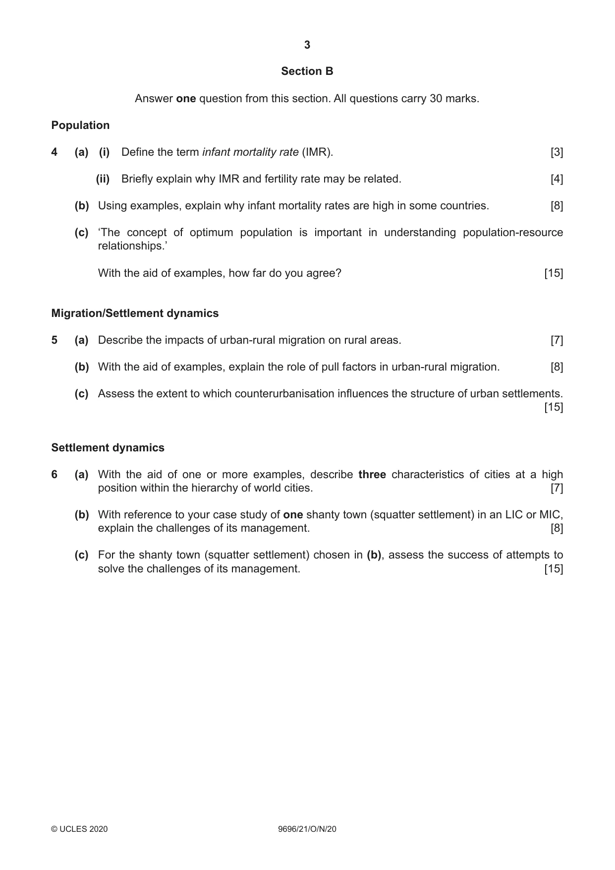 Cambridge A Level Geography 9696 2020 Oct/Nov Paper 2 · Variant 1 question paper, page 3 of 4