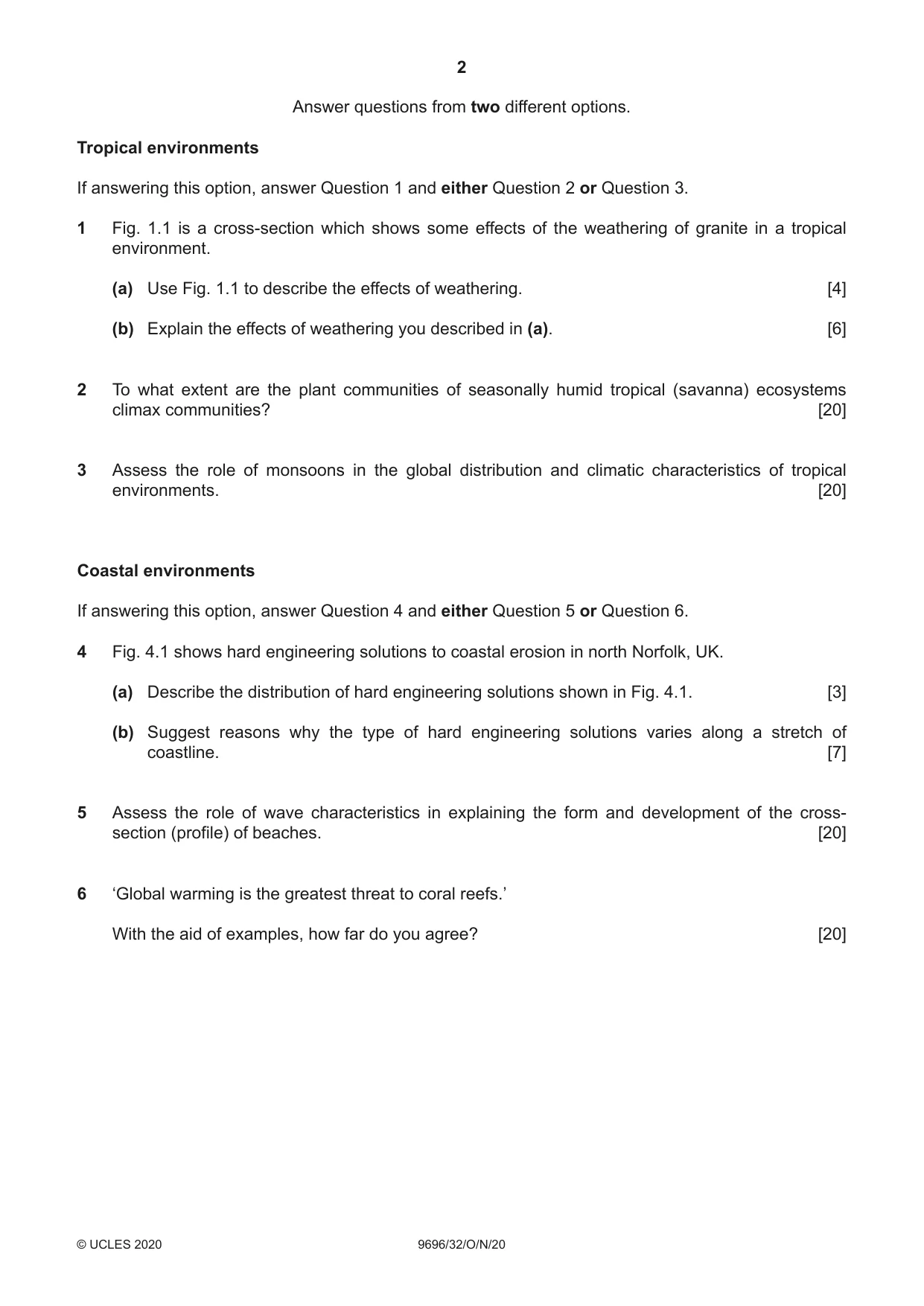 Cambridge A Level Geography 9696 2020 Oct/Nov Paper 3 · Variant 2 question paper, page 2 of 4