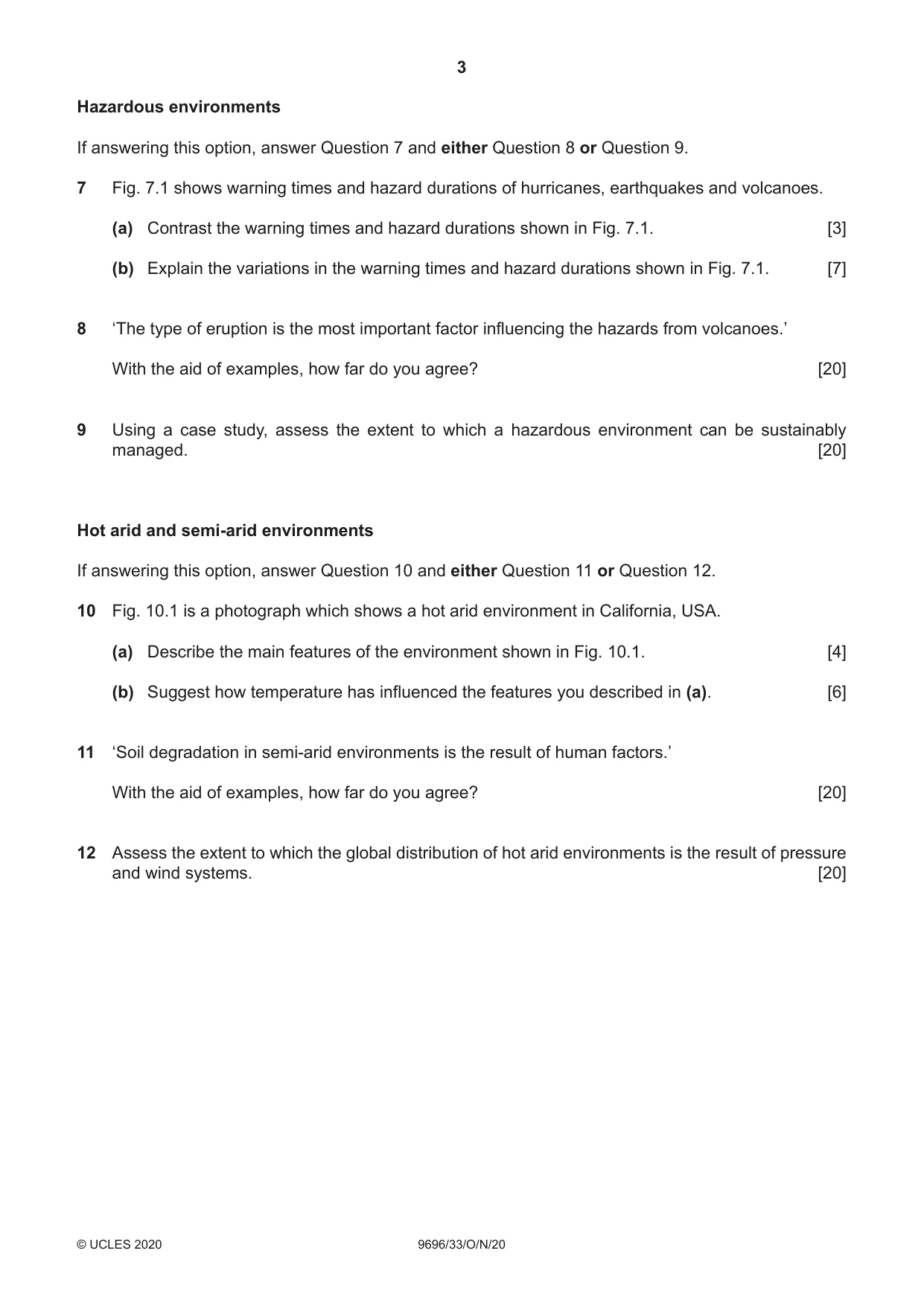 Cambridge A Level Geography 9696 2020 Oct/Nov Paper 3 · Variant 3 question paper, page 3 of 4