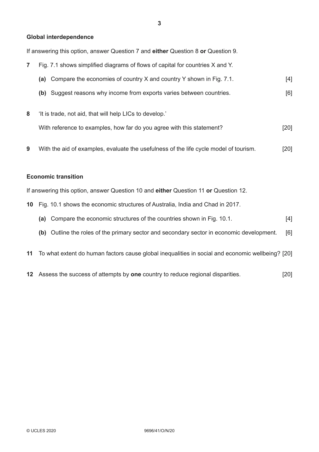 Cambridge A Level Geography 9696 2020 Oct/Nov Paper 4 · Variant 1 question paper, page 3 of 4