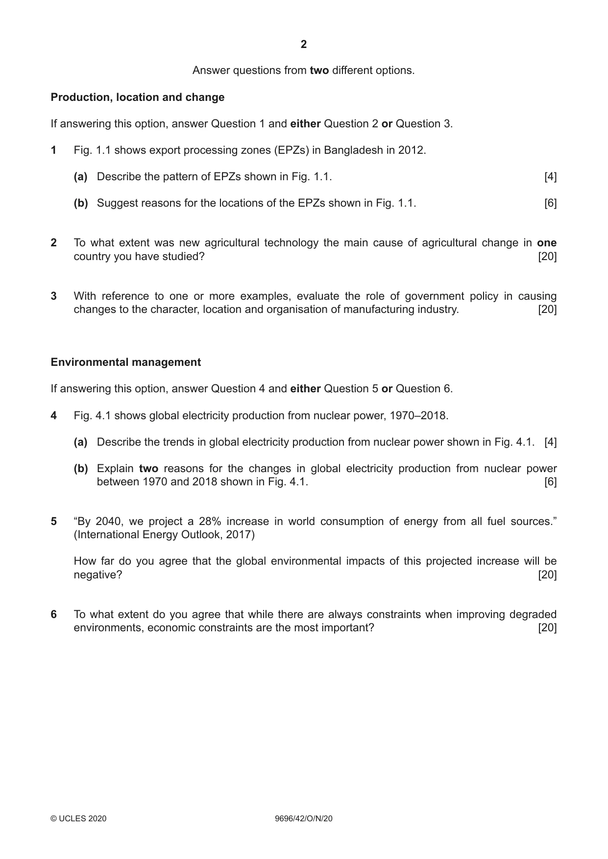 Cambridge A Level Geography 9696 2020 Oct/Nov Paper 4 · Variant 2 question paper, page 2 of 4